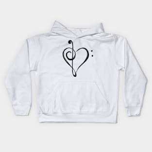 Love Music - Treble and Bass Clef Heart - black Kids Hoodie